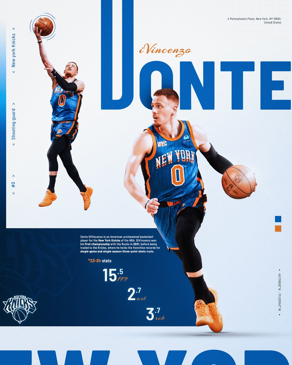 Affiche Donte DiVincenzo, New York Knicks
