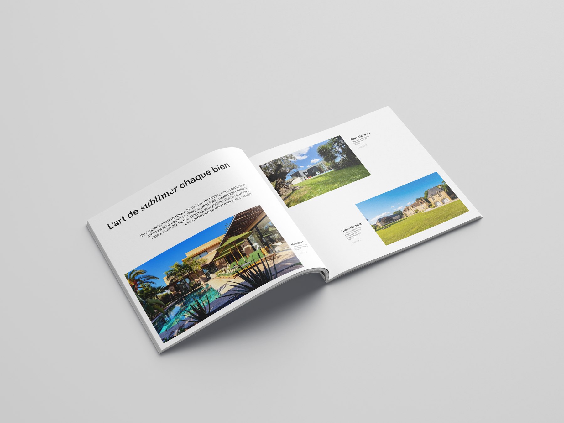 Double page de mise en valeur photographique des biens