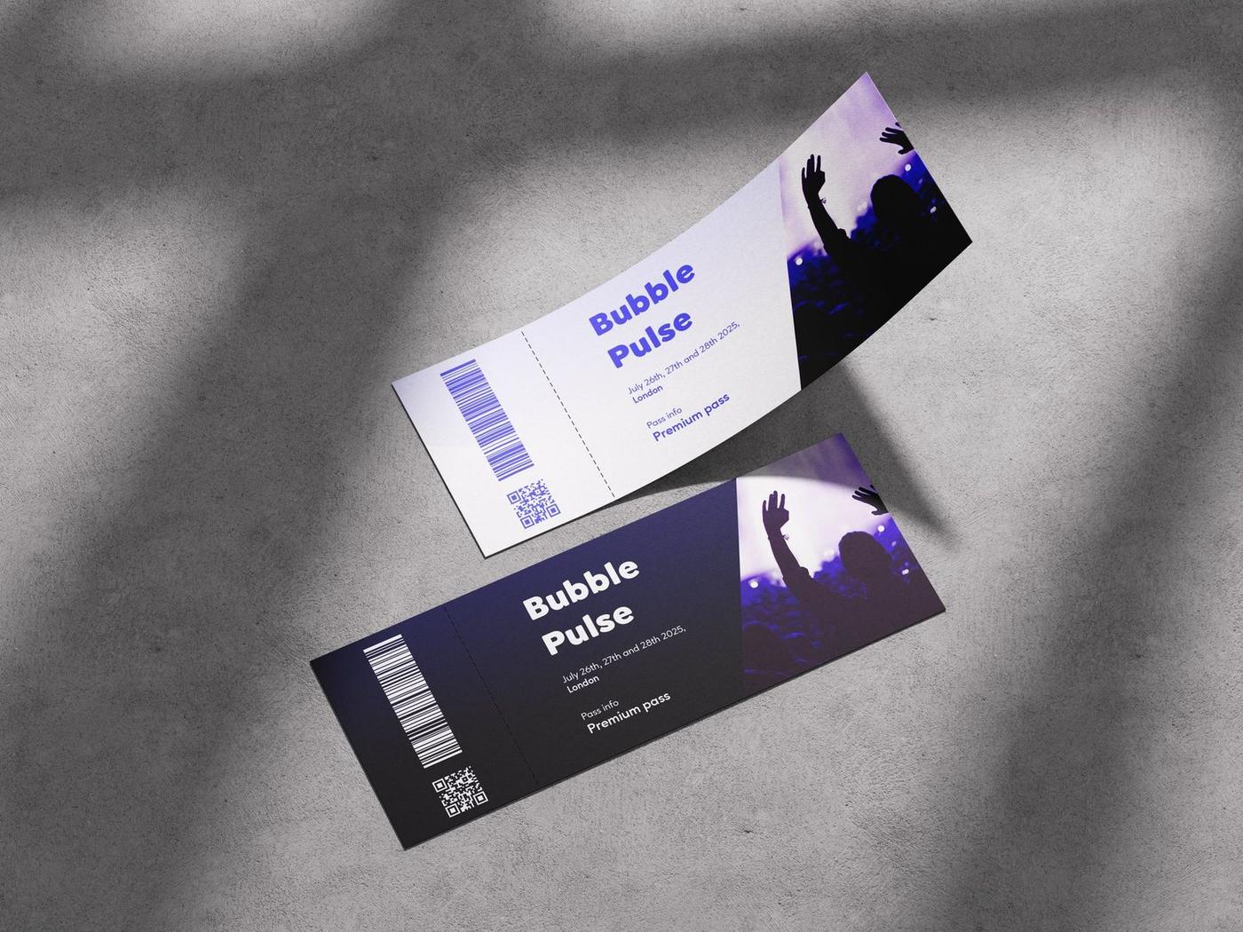 Billets d'entrée Bubble Pulse en version claire et sombre